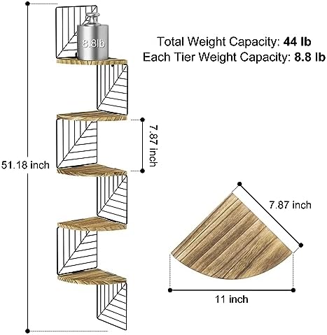 Love-KANKEI Corner Wall Shelf 5 Tier, Solid Wood, Carbonized Black - Image 3