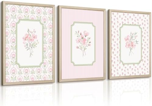 Pink Floral Wall Art Nursery Flower Canvas Wall Decor Baby Girl Wildflower by Unknown