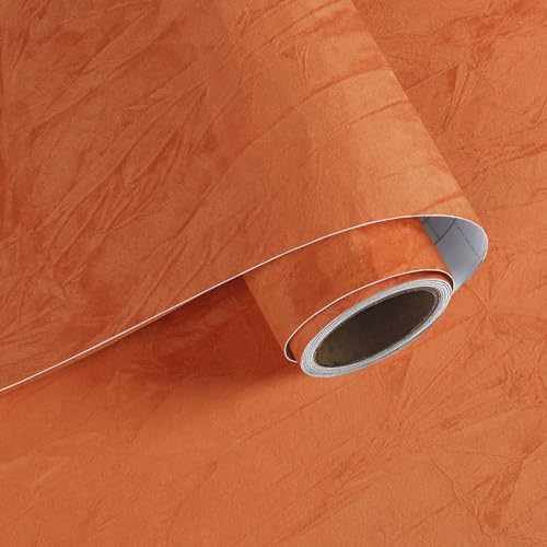 VaryPaper 15.7"x78.7" Orange Crushed Velvet Fabric Self Adhesive Flocking by VaryPaper