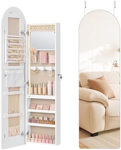 SONGMICS Wide Jewelry Organizer, Wall/Door Mounted, LED Cabinet by SONGMICSbySONGMICSHOME