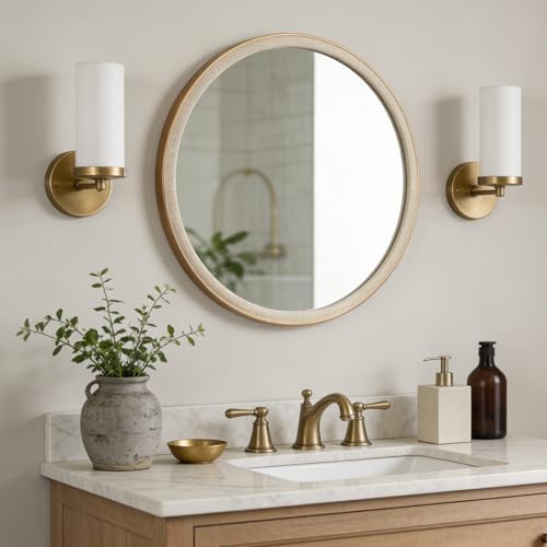 WallBeyond Round Mirror 28 Inch, Linen-Texture Circle Wall Mirror by WallBeyond
