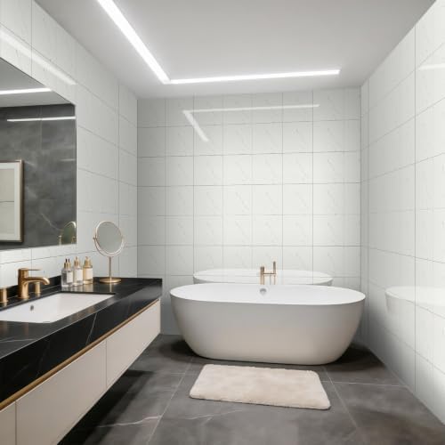 100pcs Peel and Stick Shower Tile Waterproof Off White Marble Tiles Wall Panels - Image 2