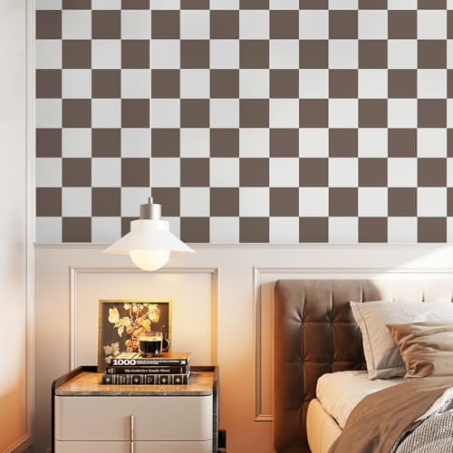 Ismoon Plaid Peel and Stick Wallpaper Vintage Brown Contact Paper 17.3"x393" - Image 4