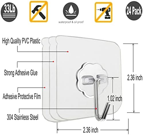 Adhesive Wall Hooks No Drill Clear Heavy Duty - Image 2