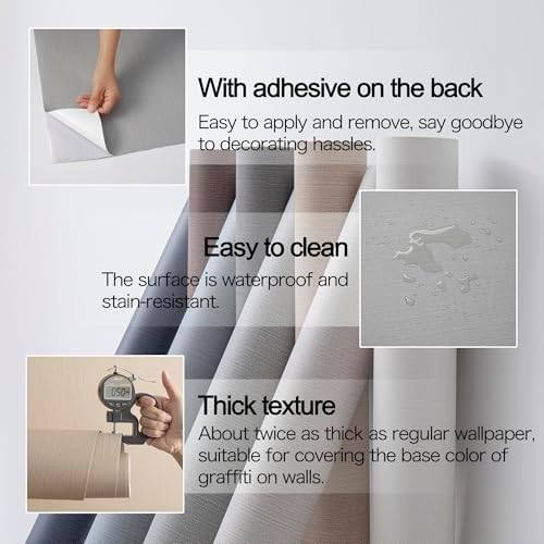 24"x393" Gray Fabric Peel and Stick Linen Textured Wallpaper - Image 4