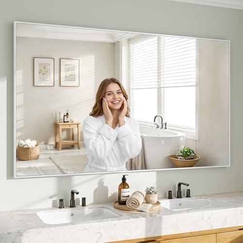 Koonmi White Rectangle Wall Mirror, 36x60 Inch Bathroom Mirror, Aluminum Frame by KOONMI