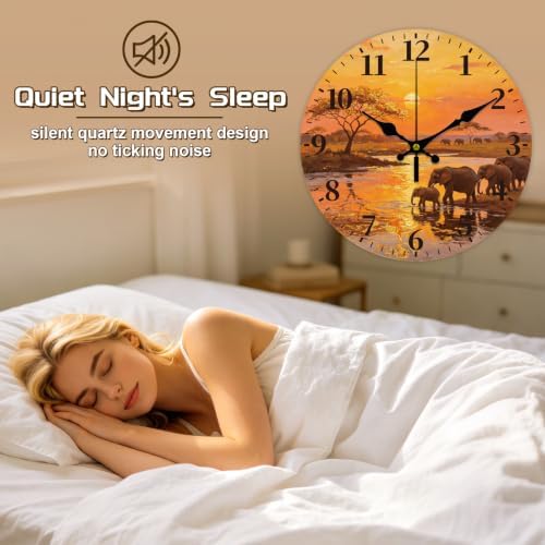 African Elephant Wall Clock Silent Non-Ticking 12" - Image 4