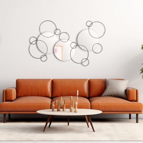 Hicarer 9 Pcs Split Decorative Wall Mirror Modern Black Wall Decor DIY Metal - Image 2