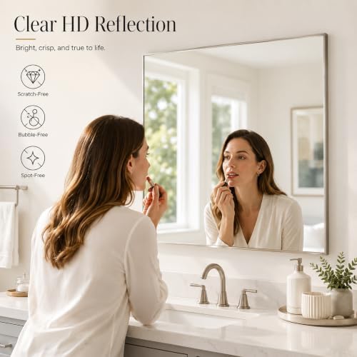 30"x30" Brushed Nickel Framed Square Bathroom Vanity Wall Mirror - Image 3