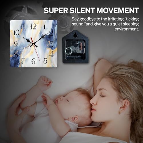 ArtSocket Square Wall Clock Silent Non-Ticking 12" Gold Blue - Image 2