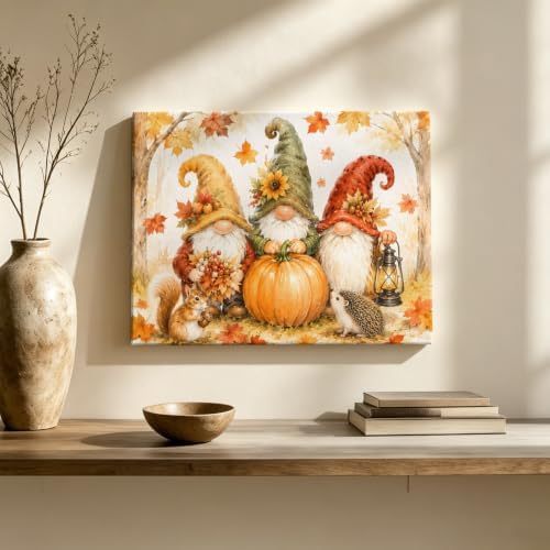 Thanksgiving Gnomes Wall Art For Living Room Fall Pumpkin Squirrel Maple Leaf - Image 3