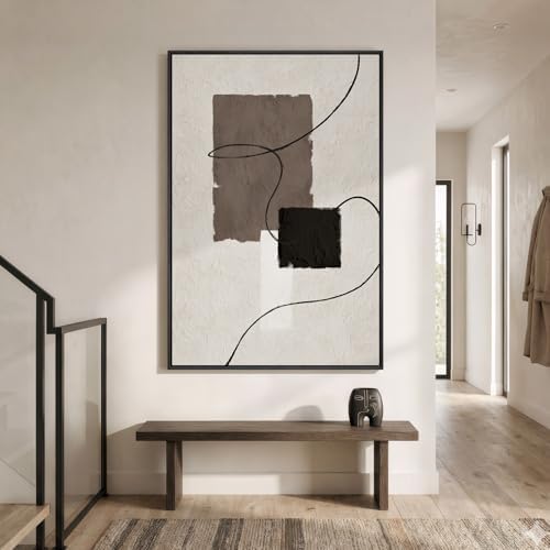 Extra Large Framed Neutral Beige Brown Abstract Wall Art, Vertical 40x60 In - Image 4