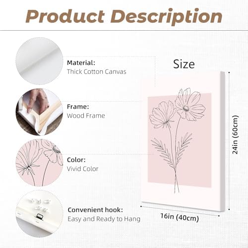 Pink Wall Art Pictures Decor Blush Pink Flower Canvas Painting Floral Botanical - Image 2