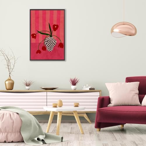 Contemporary, Eclectic Canvas Wall Art Tulips In A Checkered Vase Prints Poster - Image 3