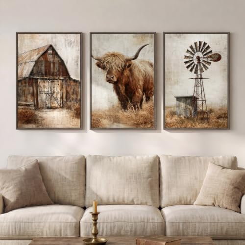 Framed Farmhouse Highland Cow Wall Art by Cuspin