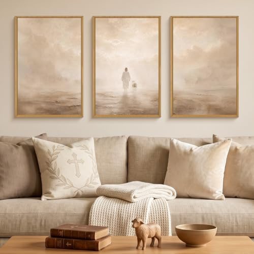 Christian Jesus and Lost Lamb Framed Canvas Wall Art-24"x36"x3 - Image 2