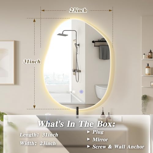 QDSSDECO 23" x31" Irregular LED Bathroom Mirror, 3 Colors - Image 4