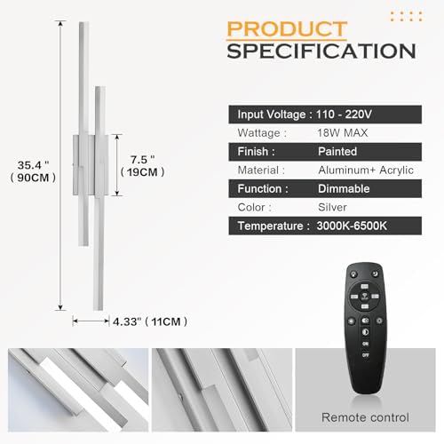 Benkut Modern LED Wall Sconce Silver Remote Wall Light Fixtures - Image 4