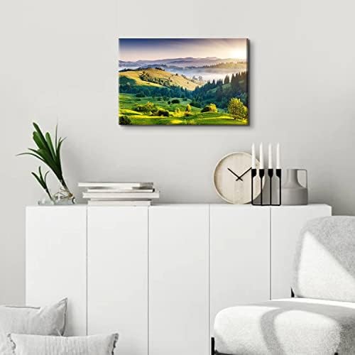 Green Misty Forest Wall Art Spring Mountain Landscape Wall Decor Large Nature - Image 3