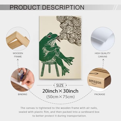 Framed Japanese Wall Art Funny Frog Smoking a Cigarette Poster Retro Oriental - Image 2
