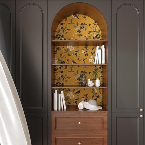 Laatse Vintage Yellow Floral Bird Wallpaper Peel and Stick 17.5"x118" - Image 5