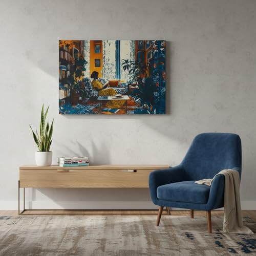 Black People Canvas Wall Art Woman Reading Book Picture 16x24Inch Framed - Image 3