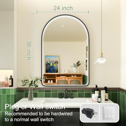 24x36 Inch Black LED Bathroom Mirror, 3000K/4500K/6000K Lights - Image 6