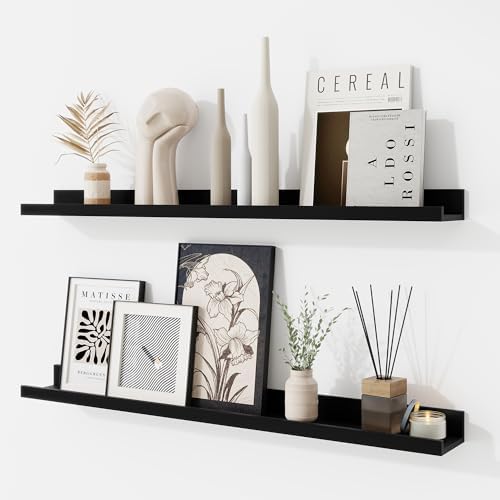 RICHFOCUS Picture Ledge Shelf, 30 inch Floating Shelves Set of 2, Wood Wall by RICHFOCUS