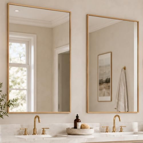 2-Pack 24 x 36 Inch Champagne Bronze Bathroom Vanity Mirrors by Pocetry