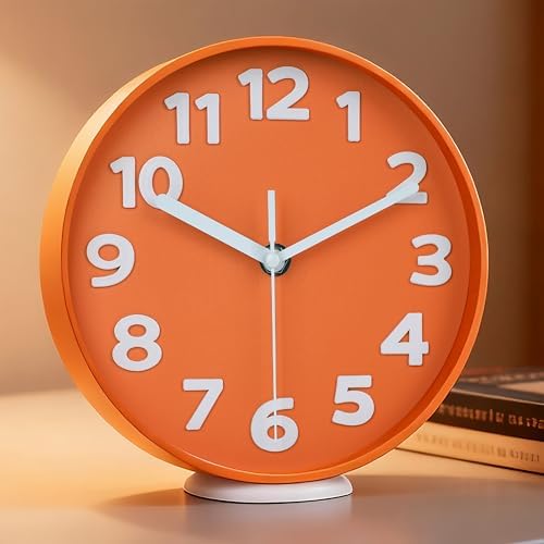 45MinST 8-Inch Orange Modern Wall Clock – Silent Non-Ticking, 3D Large Numbers by 45MinST