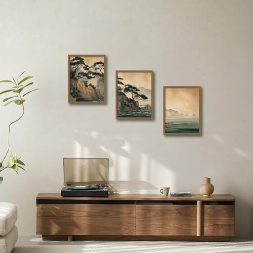 Japanese Zen Wall Art Set of 3，Minimalist Asian Wall Decor Cliff framed - Image 3