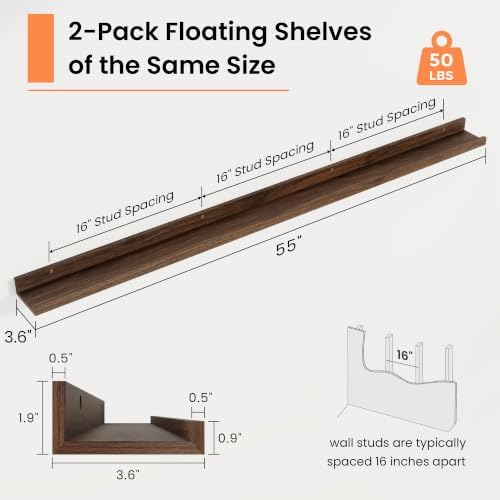 RICHFOCUS Picture Ledge Shelf, 55 inch Floating Shelves Set of 2, Wood Wall - Image 3