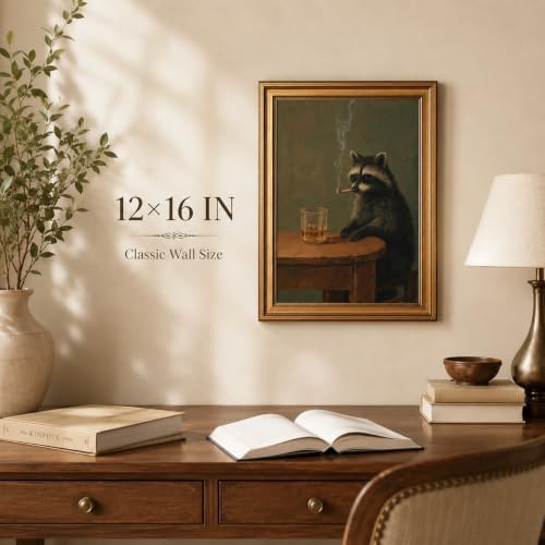 Gold Framed Raccoon Canvas Wall Art, Funny Animal Picture Wall Decor16x12in - Image 2