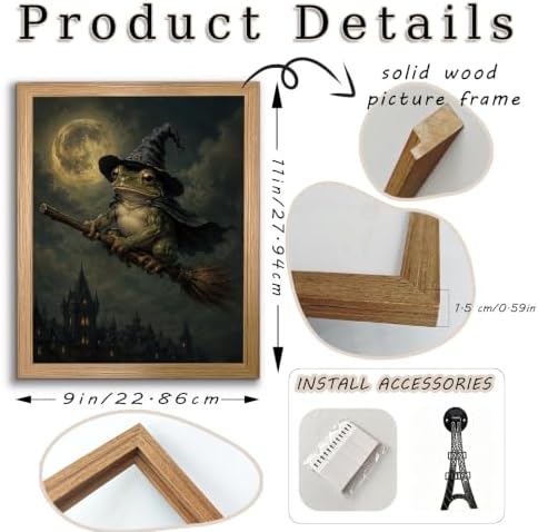 BZRVBQ Funny Frog Witch Wall Art, Framed Canvas Print of Wizard Frog Riding - Image 2