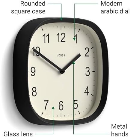 JONES CLOCKS® Sprite wall Clock | Modern Square Clock | 10" | Black - Image 6