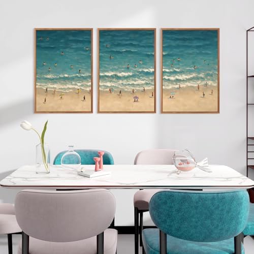 HLNIUC Summer Beach Framed Canvas Wall Art, Large Coastal Sea Wave Wall Decor - Image 5