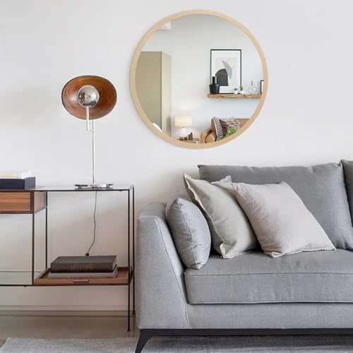 JJUUYOU Large Round Mirrors for Wall Circular Mirror for Bathroom 24 Inc Wood - Image 7