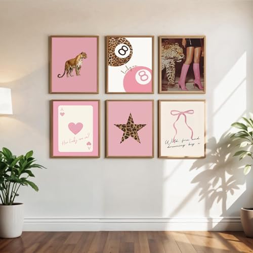 6Pcs Trendy Pink Leopard Wall Art Preppy Leopard Posters Prints Funky Coquette - Image 2