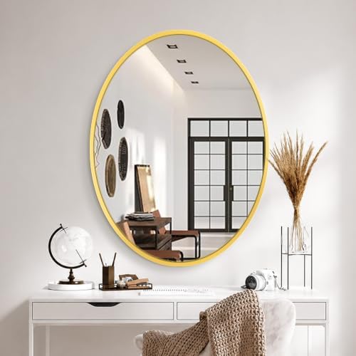 Delma 32x24 Gold Oval Bathroom Mirror by Delma