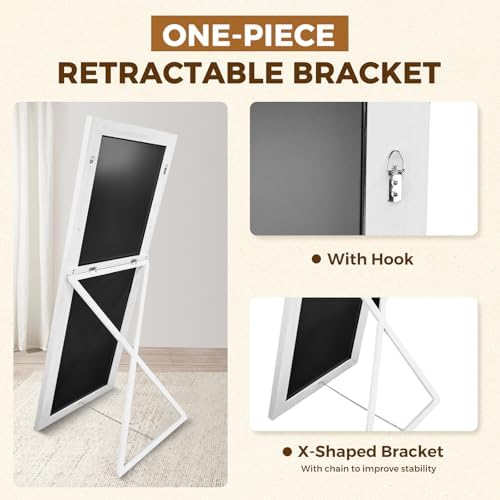 65x22in Full Length Mirror, Rustic White Beveled Wood Frame - Image 2
