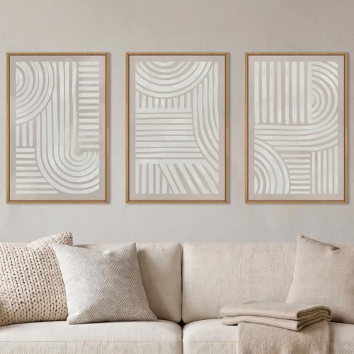 Aryroi Large Abstract Neutral Geometric Framed Canvas Wall Art Set, Mid Century by Aryroi