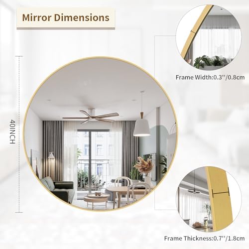 BEAUTYPEAK 40 Inch Round Mirror, Metal Frame Circle Mirror - Image 2