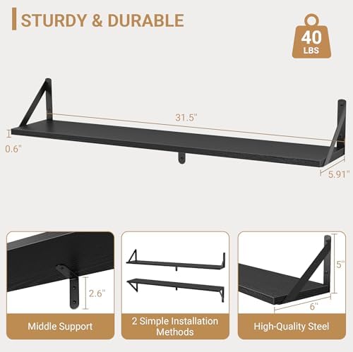 Heimlove Floating Shelves for Wall, 32 Inch Long Wood Floating Shelves Set of 3 - Image 3