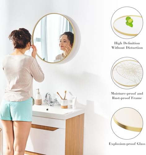 NEWBULIG 24 Inch Round Bathroom Mirror, Wall Mount Vanity Mirror - Image 3