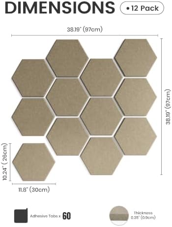 Fluxynara 12-Pack Hexagon Felt Bulletin Board Tiles, Olive Brown - Image 2