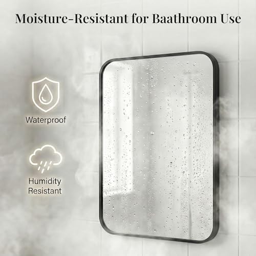 2-Pack 24x30 Inch Matte Black Rounded Rectangle Vanity Mirrors - Image 4