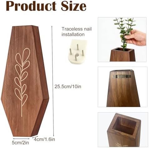 Wood Wall Vase 4 Pack, Modern Farmhouse & Boho Wall Decor Wooden Hanging - Image 4