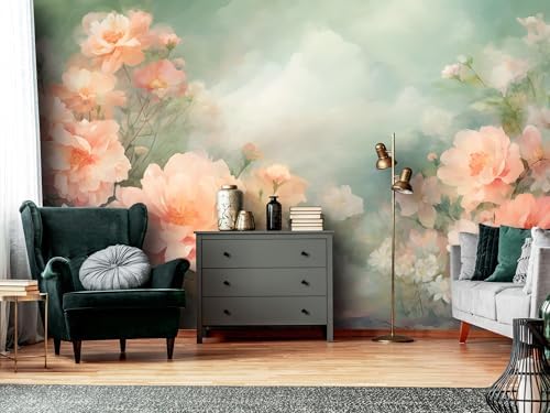 Oil Painting Style Peel and Stick Pink Flower Landscape Mural Flower - Image 4