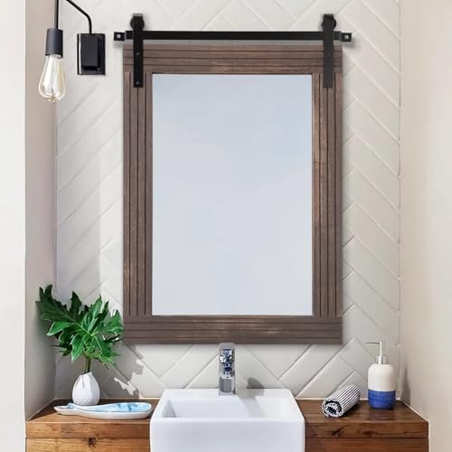 AAZZKANG Rustic Wood Mirror Rectangle Decorative Wall Mirror 26"x18" - Image 4