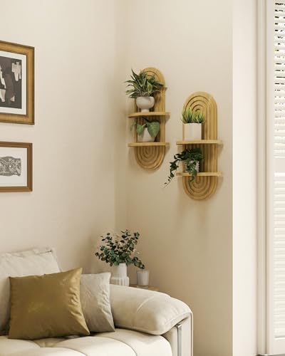 Bamworld Boho Wall Decor Plant Wall Shelf Wood Plant Holder Natural 2PCS - Image 6